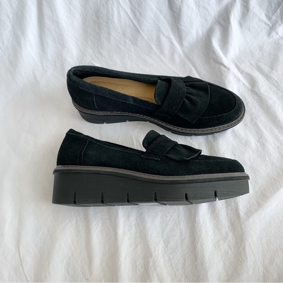 Clarks Loafers Airabel chunky heel size 7.5 US black suede upper woman’s - Picture 10 of 16